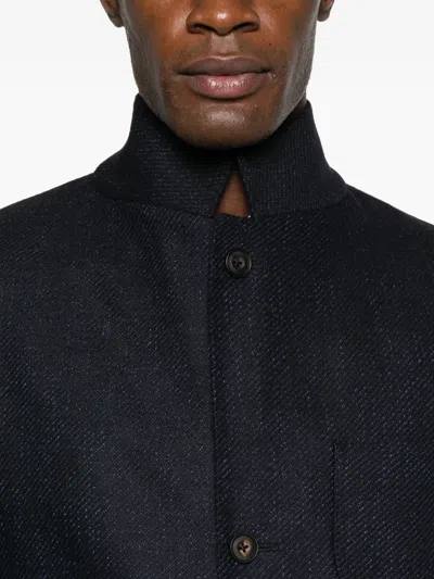 Corneliani Structured Blue Jacket With Stand Collar In Blue