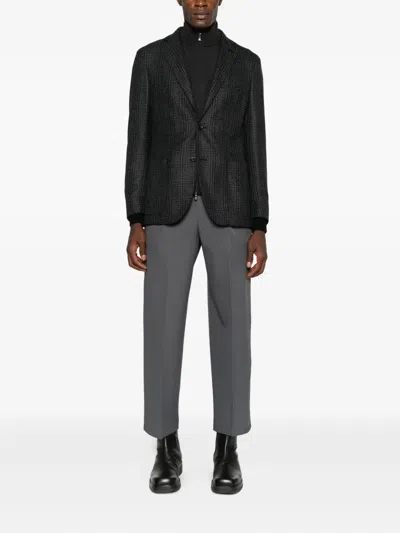 Corneliani Tailored Dark Grey Blazer With Subtle Checkered Pattern In Black