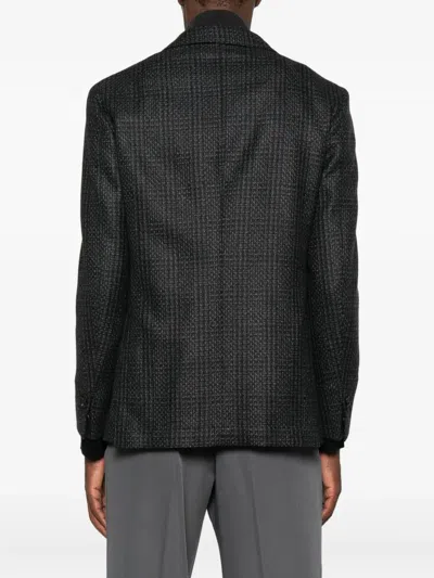 Corneliani Tailored Dark Grey Blazer With Subtle Checkered Pattern In Black