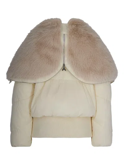 Patrizia Pepe Oversized Short Bomber Jacket With Fluffy Collar In Wooly White In Neutral