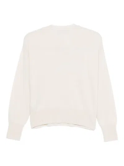 Blugirl Relaxed Fit White Sweater With Sequin Script Logo In Gray