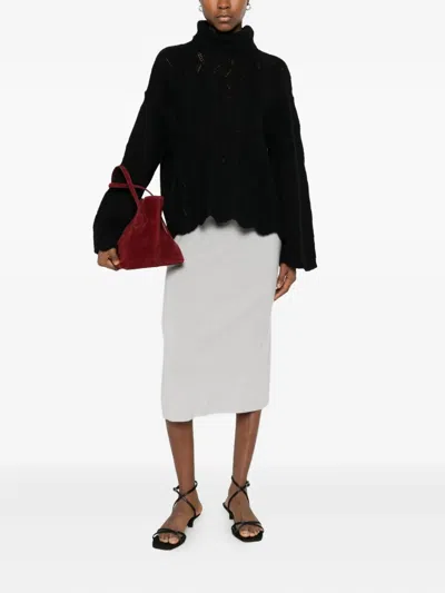 Twinset Textured Knit Sweater With Turtleneck And Scalloped Edges In Black