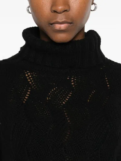 Twinset Textured Knit Sweater With Turtleneck And Scalloped Edges In Black