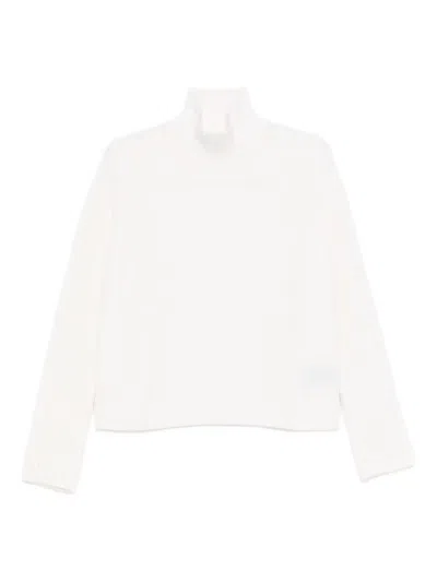 Tabaroni Cashmere Ribbed Mock Neck Cashmere Sweater In White