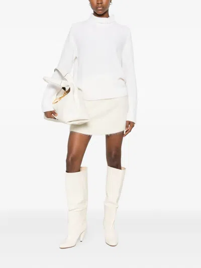 Tabaroni Cashmere Ribbed Mock Neck Cashmere Sweater In White