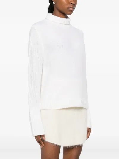 Tabaroni Cashmere Ribbed Mock Neck Cashmere Sweater In White