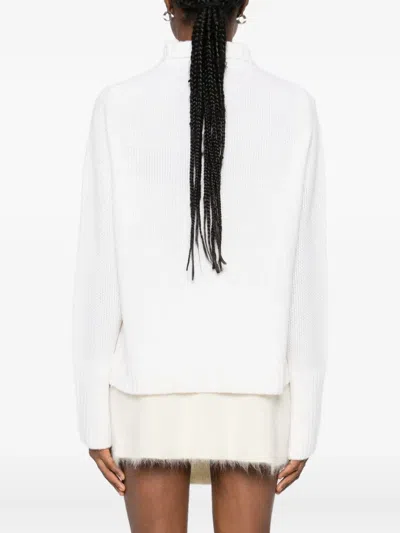 Tabaroni Cashmere Ribbed Mock Neck Cashmere Sweater In White