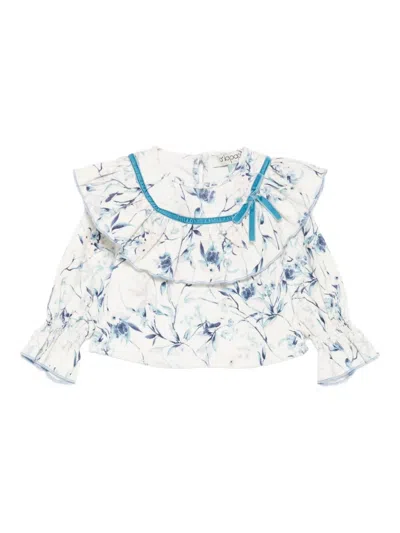 Alapage Ruffled Floral-print Top In Gray