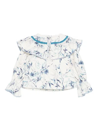 Alapage Ruffled Floral-print Top In Gray