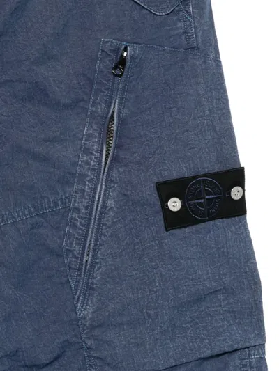 Stone Island Blue Cargo Pants With Cargo Pockets And Logo Patch On The Side In Tech Fabric Man In Blue