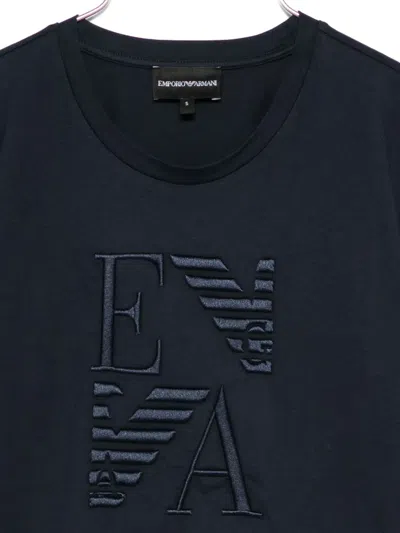 Emporio Armani Rganic Cotton T-shirt With Logo Embroidery In Blue
