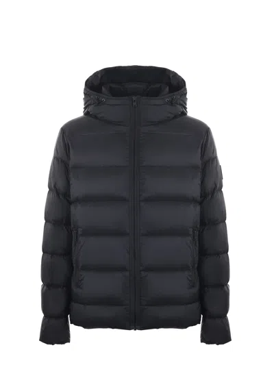 Fay Hooded Quilted Jacket Side Pockets In Black