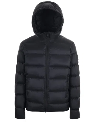 Fay Hooded Quilted Jacket Side Pockets In Black