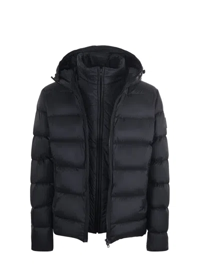 Fay Hooded Quilted Jacket Side Pockets In Black