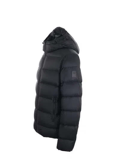 Fay Hooded Quilted Jacket Side Pockets In Black