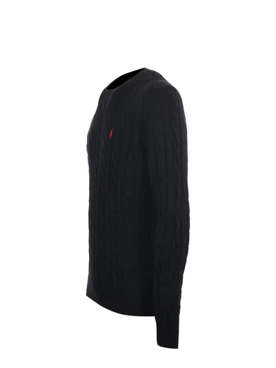 Polo Ralph Lauren Roving Cable Knit Sweater In Black