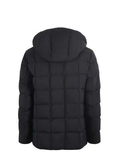 Fay Padded Pea Coat In Melange Canvas In Black