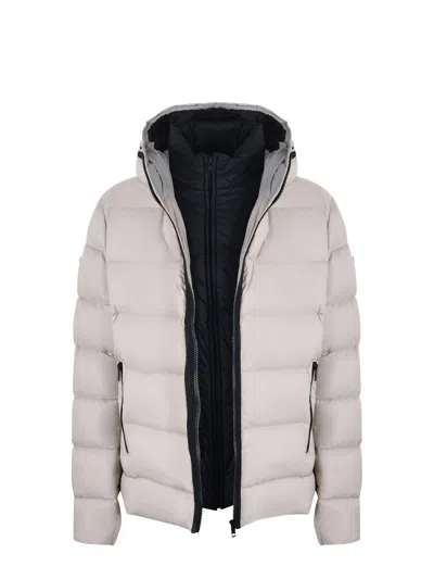 Fay Double-front Down Jacket In Calendered Poplin In Neutral