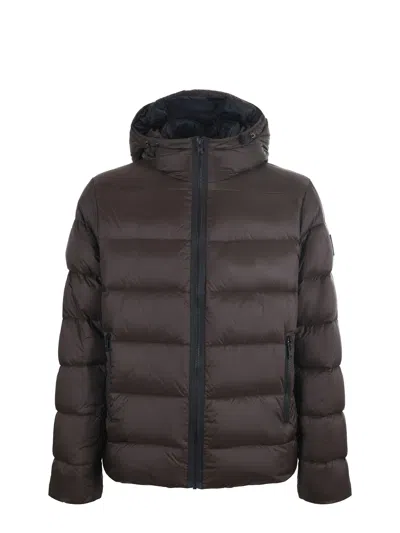 Fay Double-front Down Jacket In Calendered Poplin In Brown