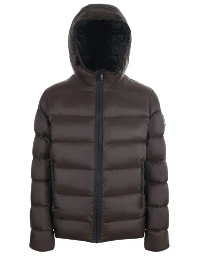 Fay Double-front Down Jacket In Calendered Poplin In Brown