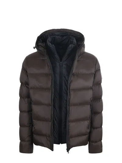 Fay Double-front Down Jacket In Calendered Poplin In Brown