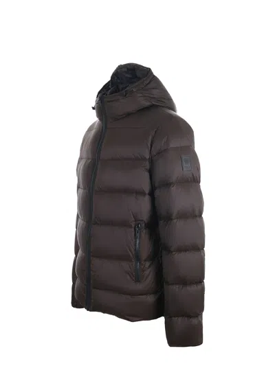 Fay Double-front Down Jacket In Calendered Poplin In Brown