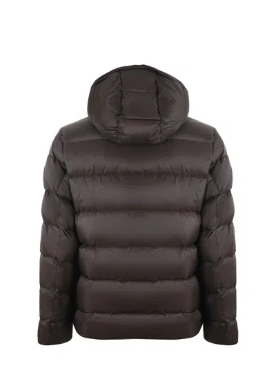 Fay Double-front Down Jacket In Calendered Poplin In Brown