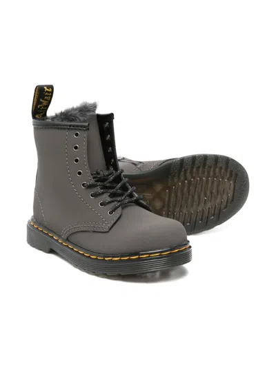 Dr. Martens Leather Lace-up Boots In Gray
