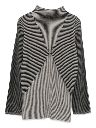 Emporio Armani Long Sleeve Striped Mock Neck Top In Gray