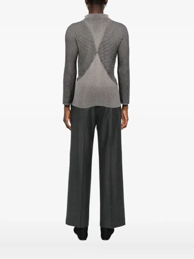 Emporio Armani Long Sleeve Striped Mock Neck Top In Gray