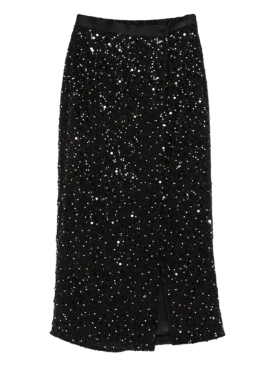 Emporio Armani Midi Skirt With Back Slit And Sequins In Black
