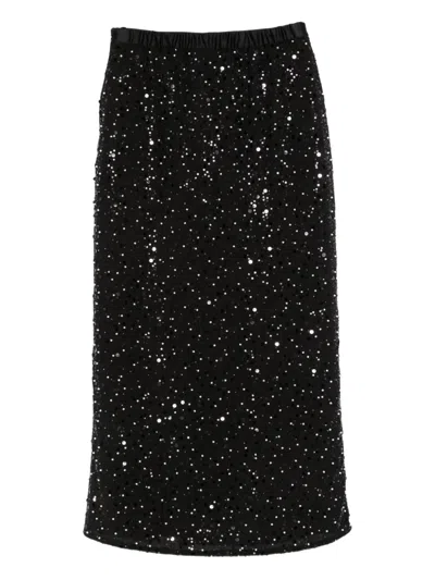 Emporio Armani Midi Skirt With Back Slit And Sequins In Black