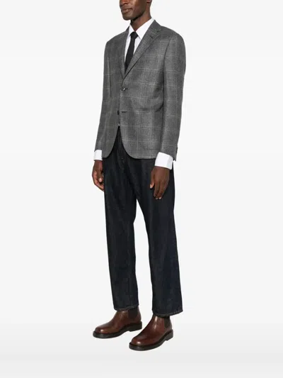 Corneliani Tailored Checkered Grey Blazer With Notch Lapels In Gray