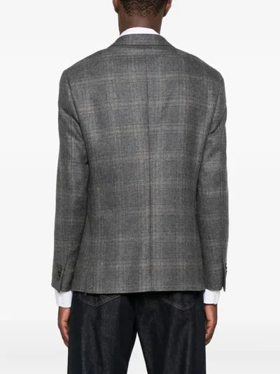 Corneliani Tailored Checkered Grey Blazer With Notch Lapels In Gray