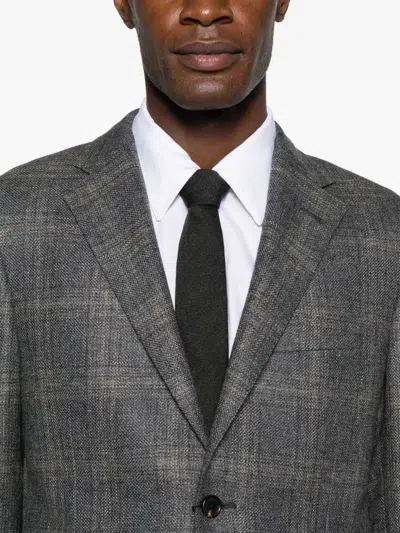 Corneliani Tailored Checkered Grey Blazer With Notch Lapels In Gray