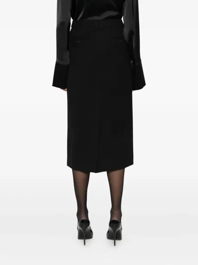 Dunst Black Long Skirt With Belt Loops And Rear Single Slit In Wool Blend Woman In Black
