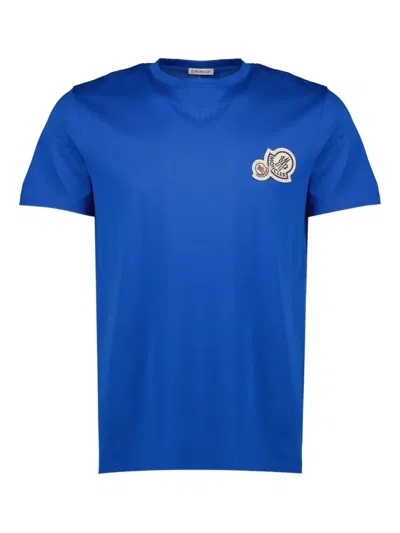 Moncler Double Logo Patch Cotton T-shirt In Blue