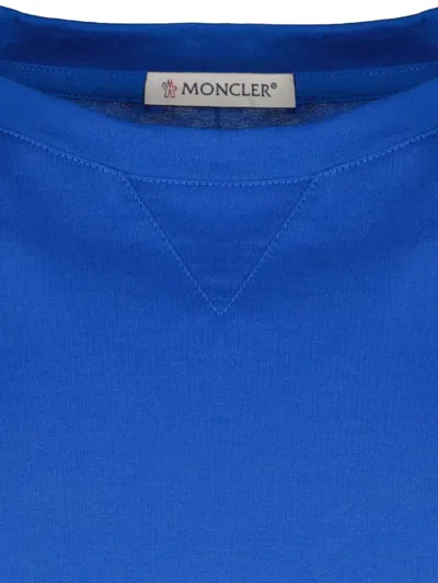 Moncler Double Logo Patch Cotton T-shirt In Blue