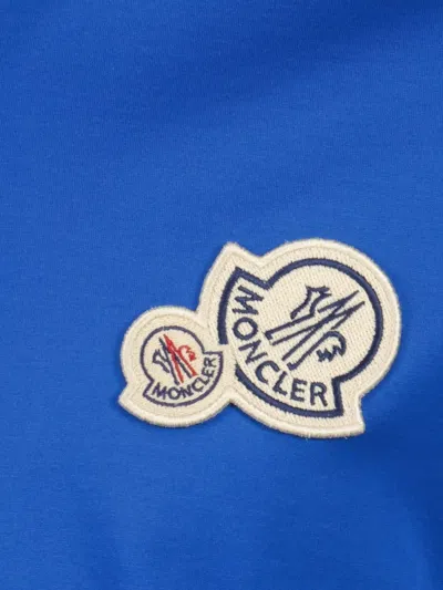 Moncler Double Logo Patch Cotton T-shirt In Blue