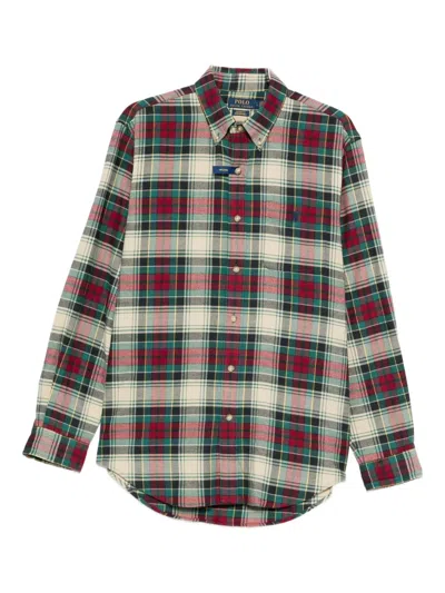 Polo Ralph Lauren Classic Plaid Button-up Shirt With Curved Hem In Multi