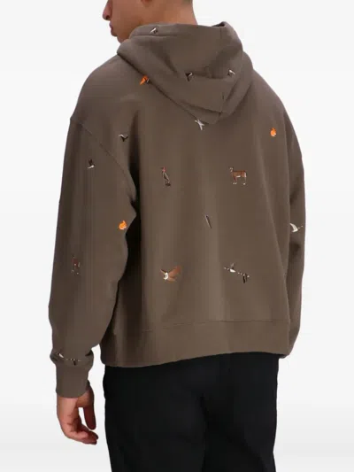 Hugo Boss Embroidered Half-zip Hoodie In Brown