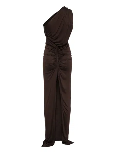 Rick Owens One-shoulder Draped Dress In Brown