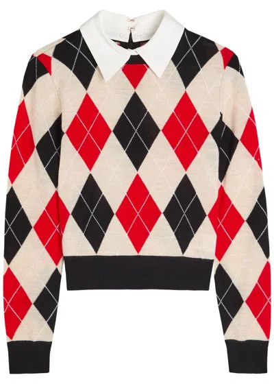 Alice And Olivia Carolann Collared Argyle Sweater In Multi