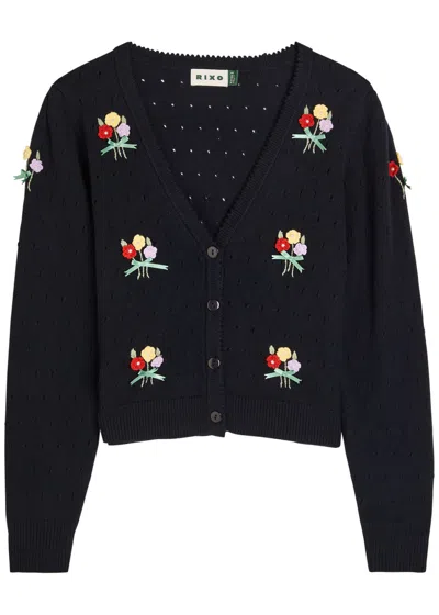 Rixo London Womens Ditsy Bud Deep Navy Merinda Bouquet Wool Cardigan In Blue