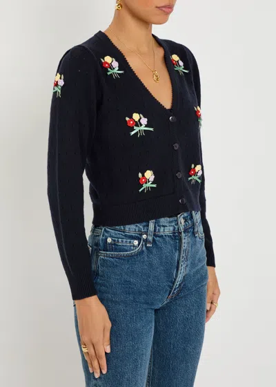 Rixo London Womens Ditsy Bud Deep Navy Merinda Bouquet Wool Cardigan In Blue