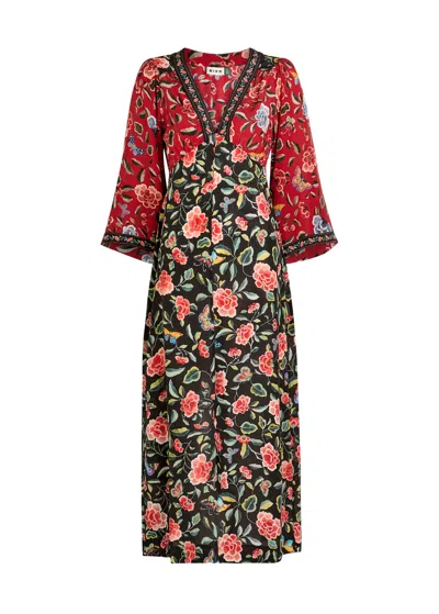 Rixo London Womens Butterfly Mix Black Dahlia Butterfly Silk Midi Dress In Multi