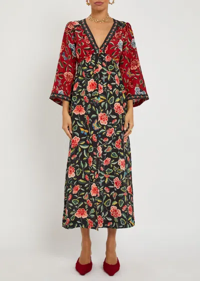 Rixo London Womens Butterfly Mix Black Dahlia Butterfly Silk Midi Dress In Multi