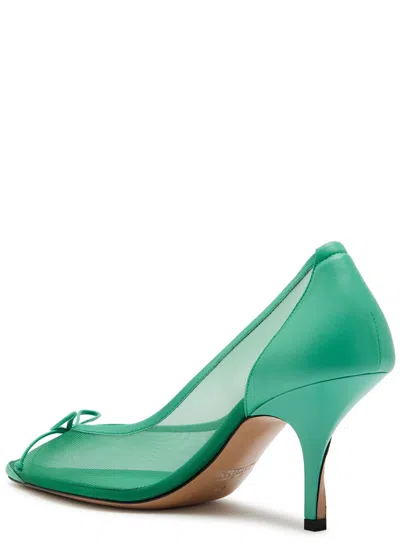 Jacquemus The Tourni Bow-detailed Leather-trimmed Mesh Pumps In Green