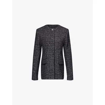 Totême Womens Black White Collarless Cinched Wool-blend Jacket In Black
