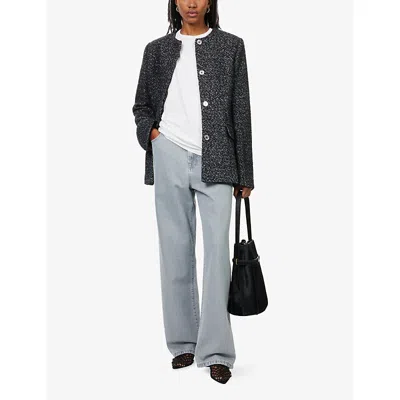 Totême Womens Black White Collarless Cinched Wool-blend Jacket In Black